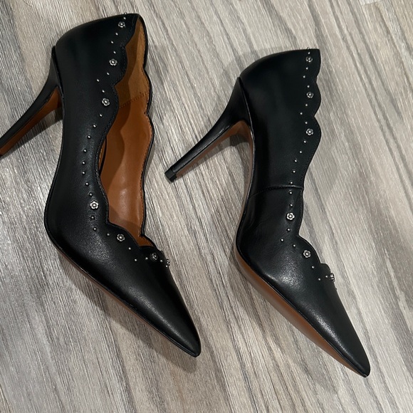 New Coach Black Scalloped Pointed-Toe Heels with Stud Detail - Picture 9 of 11